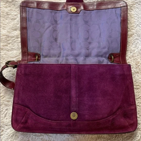 👜Vintage Y2K Coach Burgundy Suede &Leather shoulder bag(9664)